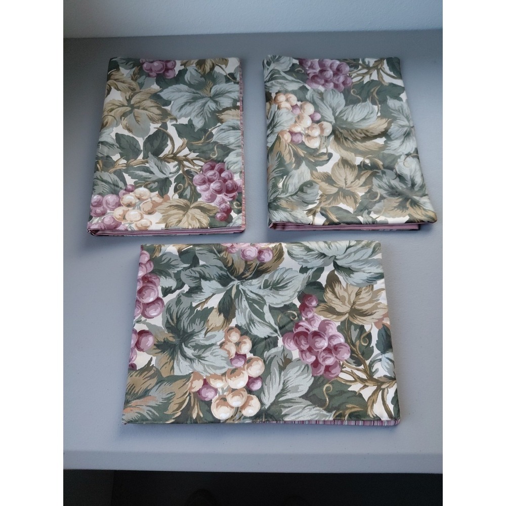 3 Handmade Placemats Fabric Grapevine Grapes Botanical Striped Cottagecore Set